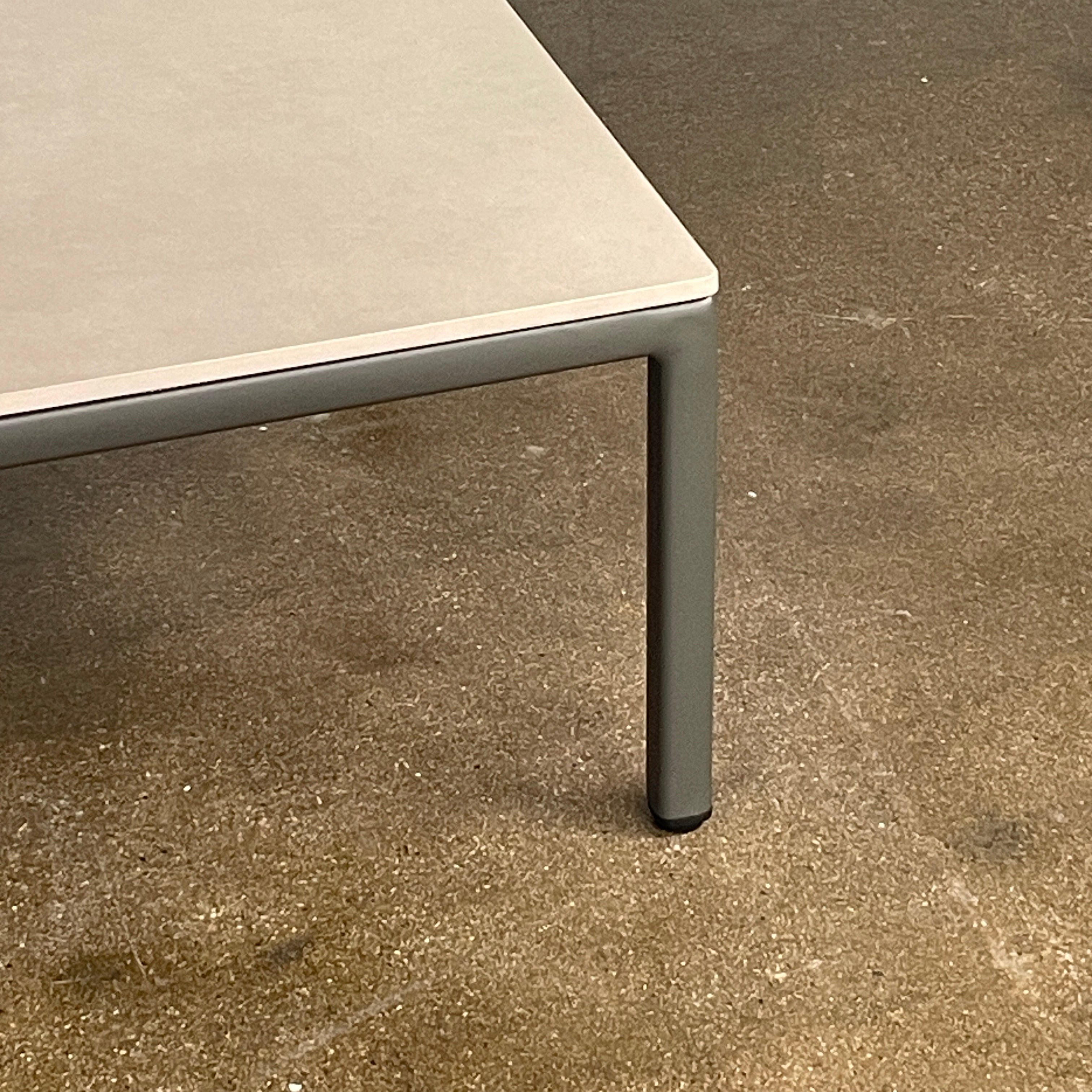 Two light gray sofas from the Point 1920 Long Island Outdoor Seating Set, featuring matching cushions and GOOD SIDE slat suspension, are arranged around a rectangular coffee table on a plain white background.