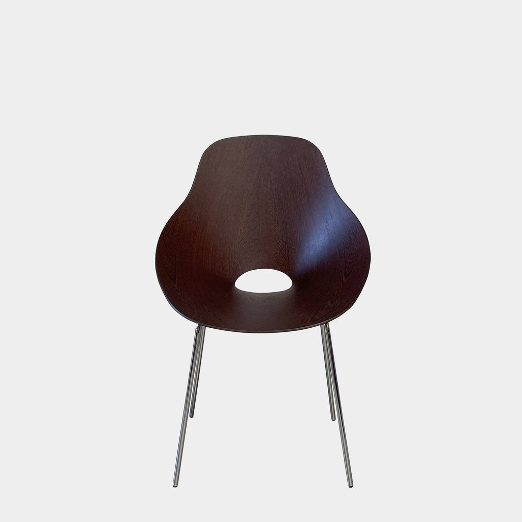 A wooden Emmemobili Spring side chair with metal legs against a white background from Emmemobili, Italy.