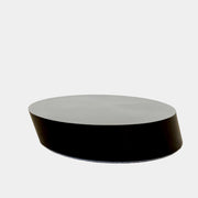The La Cividina Scancaro Coffee Table 8836 by La Cividina features authentic craftsmanship with a modern oval design and a flat gray top, elegantly displayed against a plain white background.