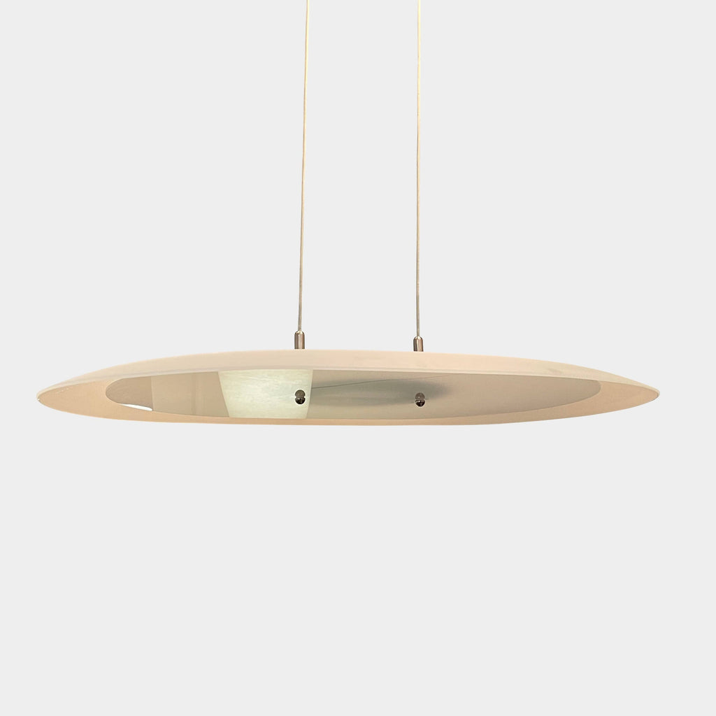 Modern pendant light with a minimalist design, suspended from a metallic base by two cables, the Studio Design Italia Rondo SO Ceiling Light.