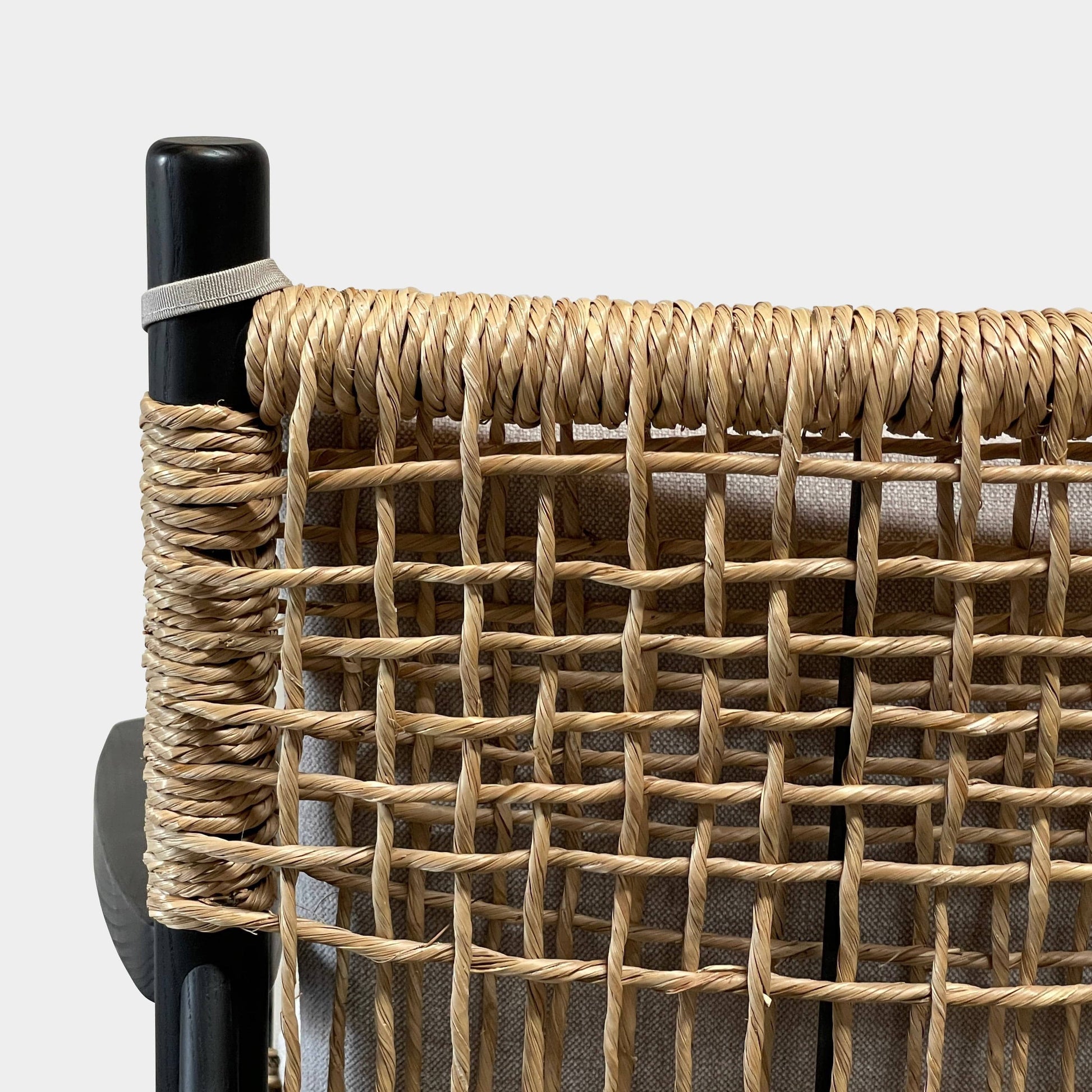 Two hand-crafted Flexform Tessa Lounge Chairs with black frames and neutral-tone cushions on a white background.