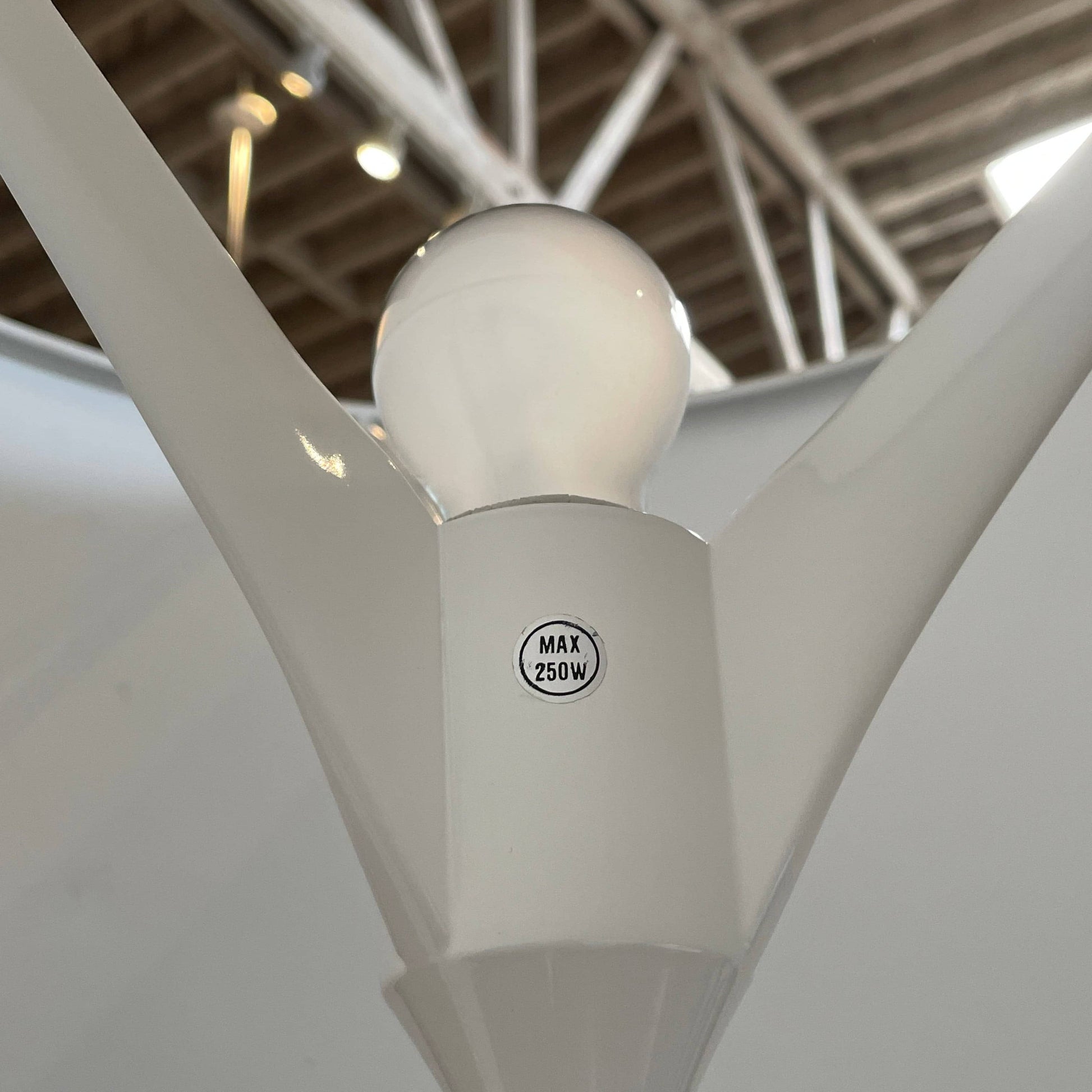 A modern Flos Spun Floor Light with a spun aluminum frame and a white base and shade.