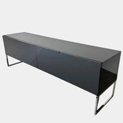 The B&B Italia Athos Console features a modern black rectangular design with a glossy finish and metal legs, showcased against a plain white background.