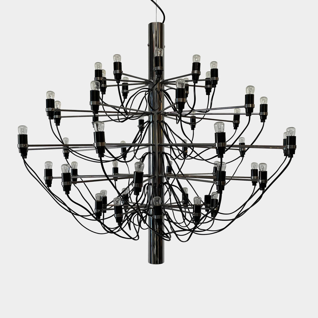 Modern Flos 2097/50 Ceiling Light featuring multiple bulbs and intertwined wires against a white background, designed by Gino Sarfatti.