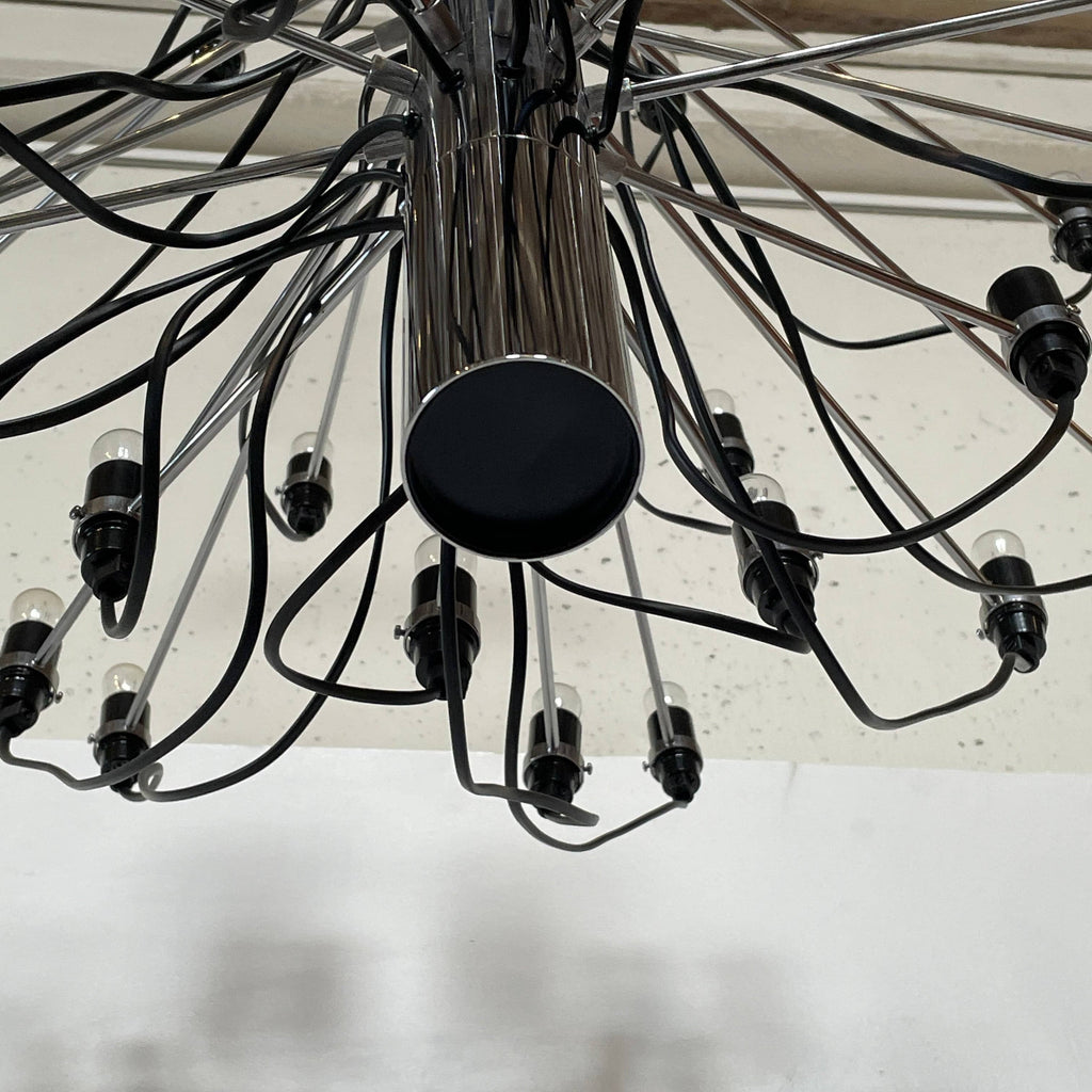 Modern Flos 2097/50 Ceiling Light featuring multiple bulbs and intertwined wires against a white background, designed by Gino Sarfatti.