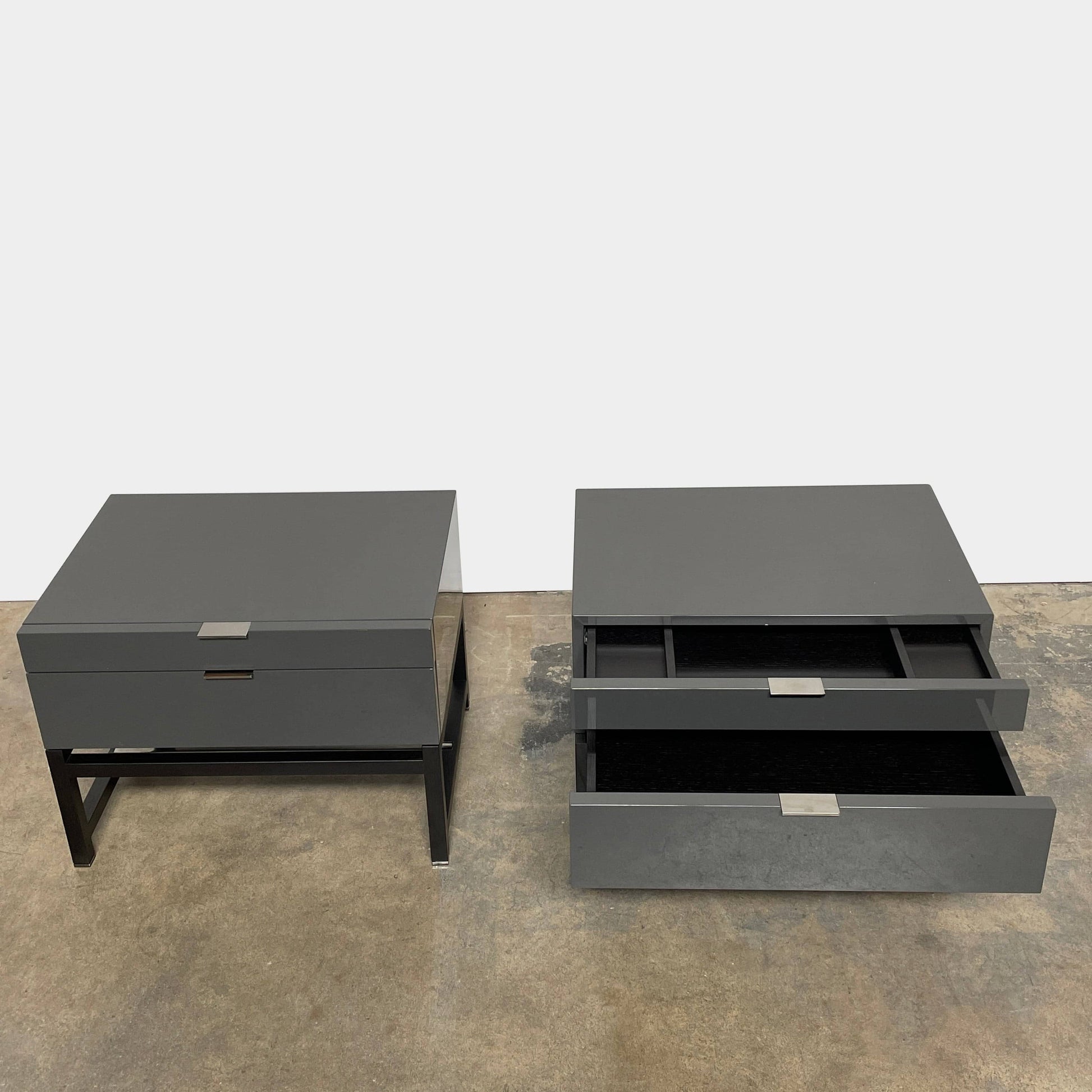 A pair of Minotti Harvey nightstand sets with drawers.