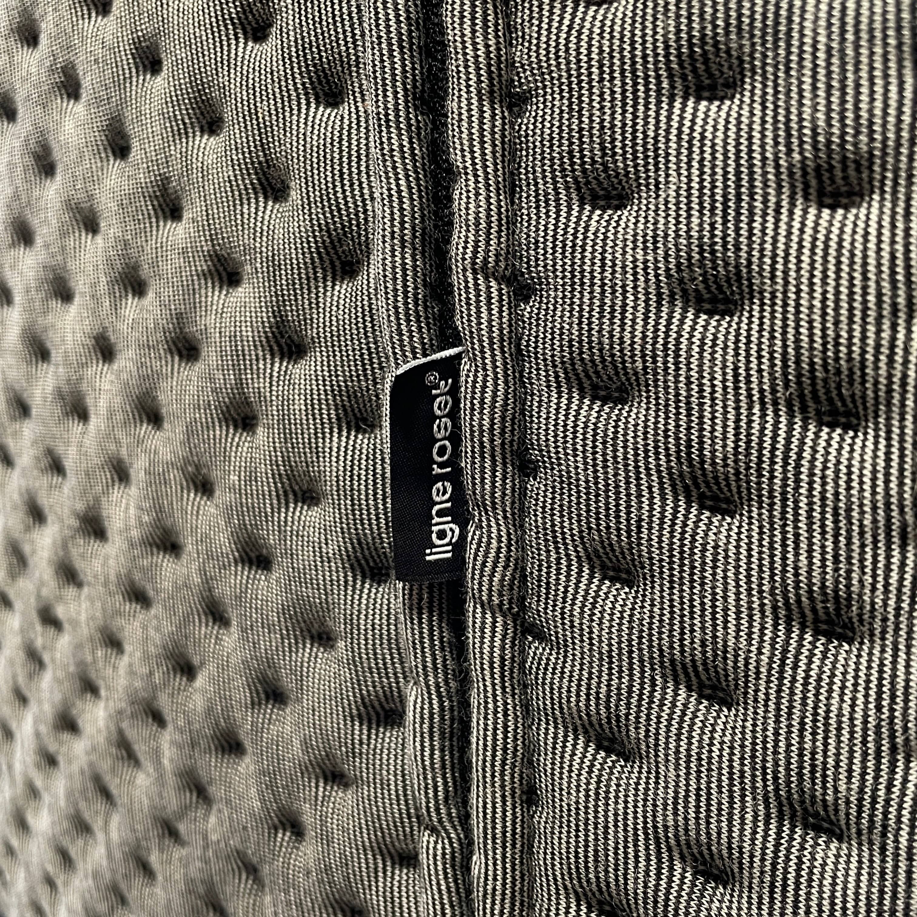 Modern tufted Ligne Roset Ploum sofa isolated against a white background.