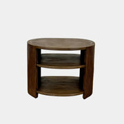 The Palachek Leonardo Side Table, Large, by Palachek features artisan craftsmanship, a dark brown finish, two shelves, and an open minimalist design that suits any contemporary decor against a plain white background.