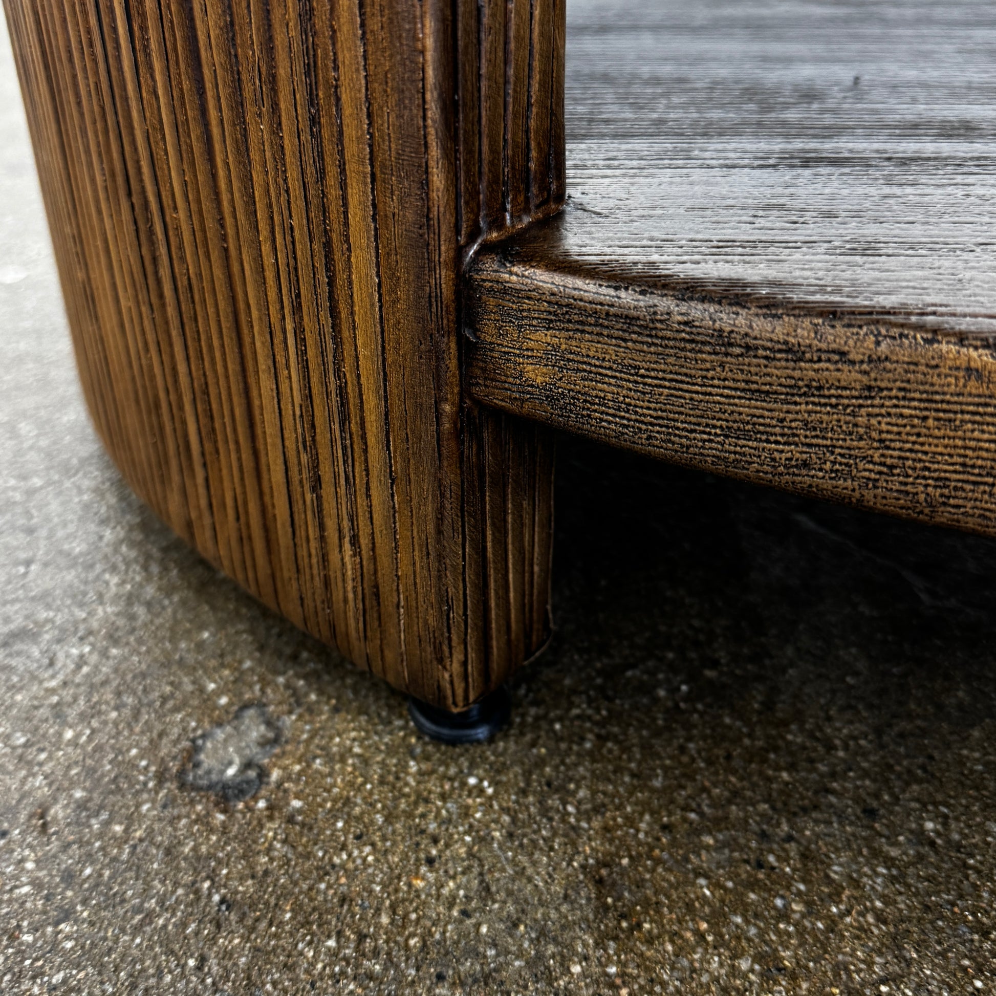 The Palachek Leonardo Side Table, Large, by Palachek features artisan craftsmanship, a dark brown finish, two shelves, and an open minimalist design that suits any contemporary decor against a plain white background.