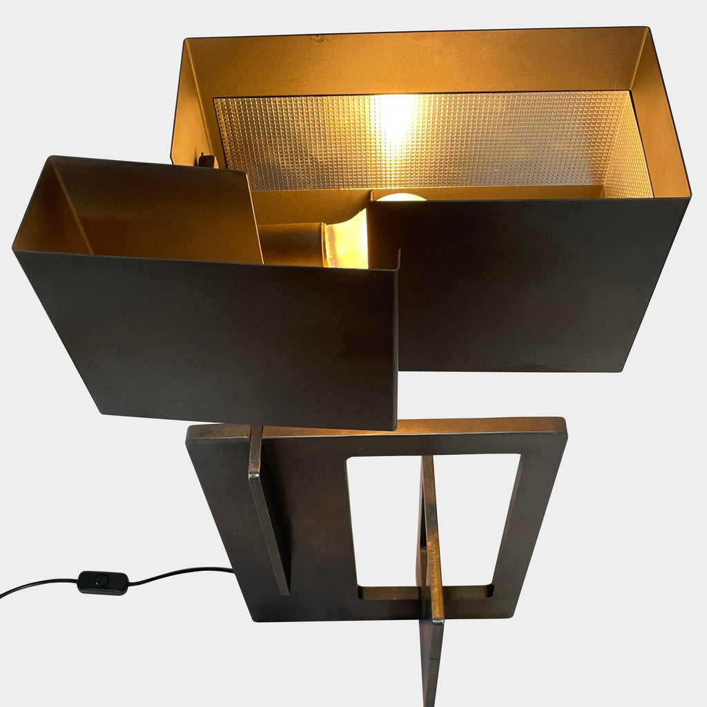 A black Esperia Vintage Bronze Sculpture table lamp with a square shape.