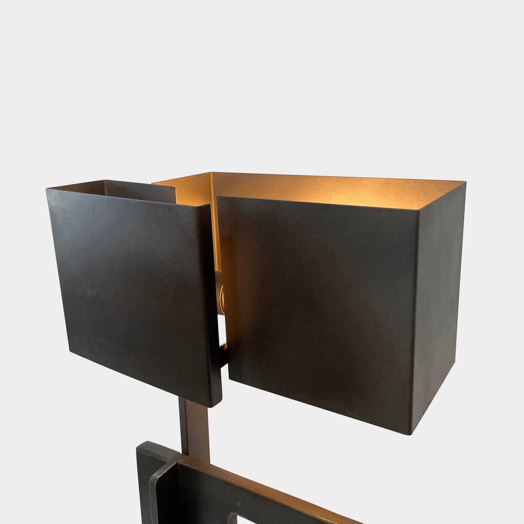 A black Esperia Vintage Bronze Sculpture table lamp with a square shape.