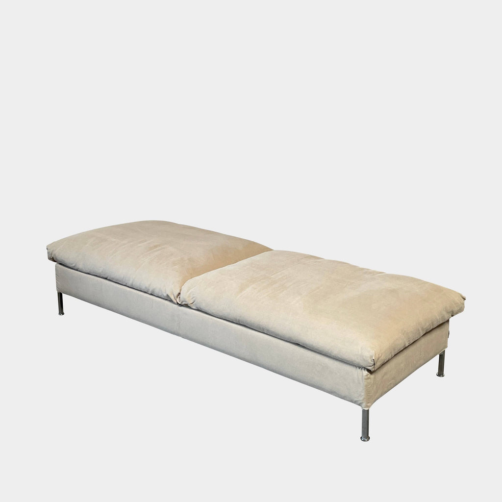 A modern Living Divani Box Ottoman in beige with metal legs isolated on a white background.