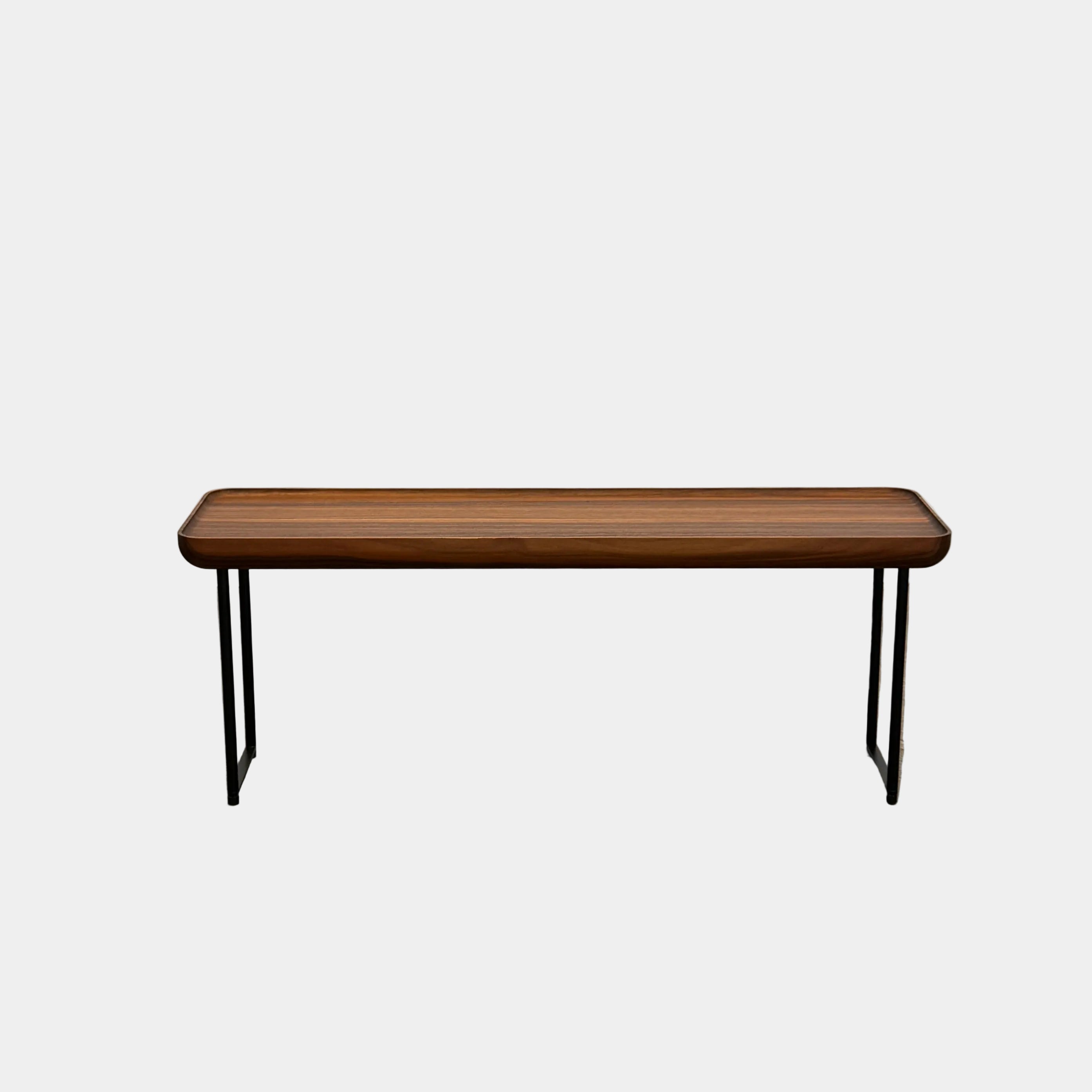 The Cassina Torei Occasional Table Natural Ash by Cassina features rounded edges and sleek black metal legs, shown on a plain white background.