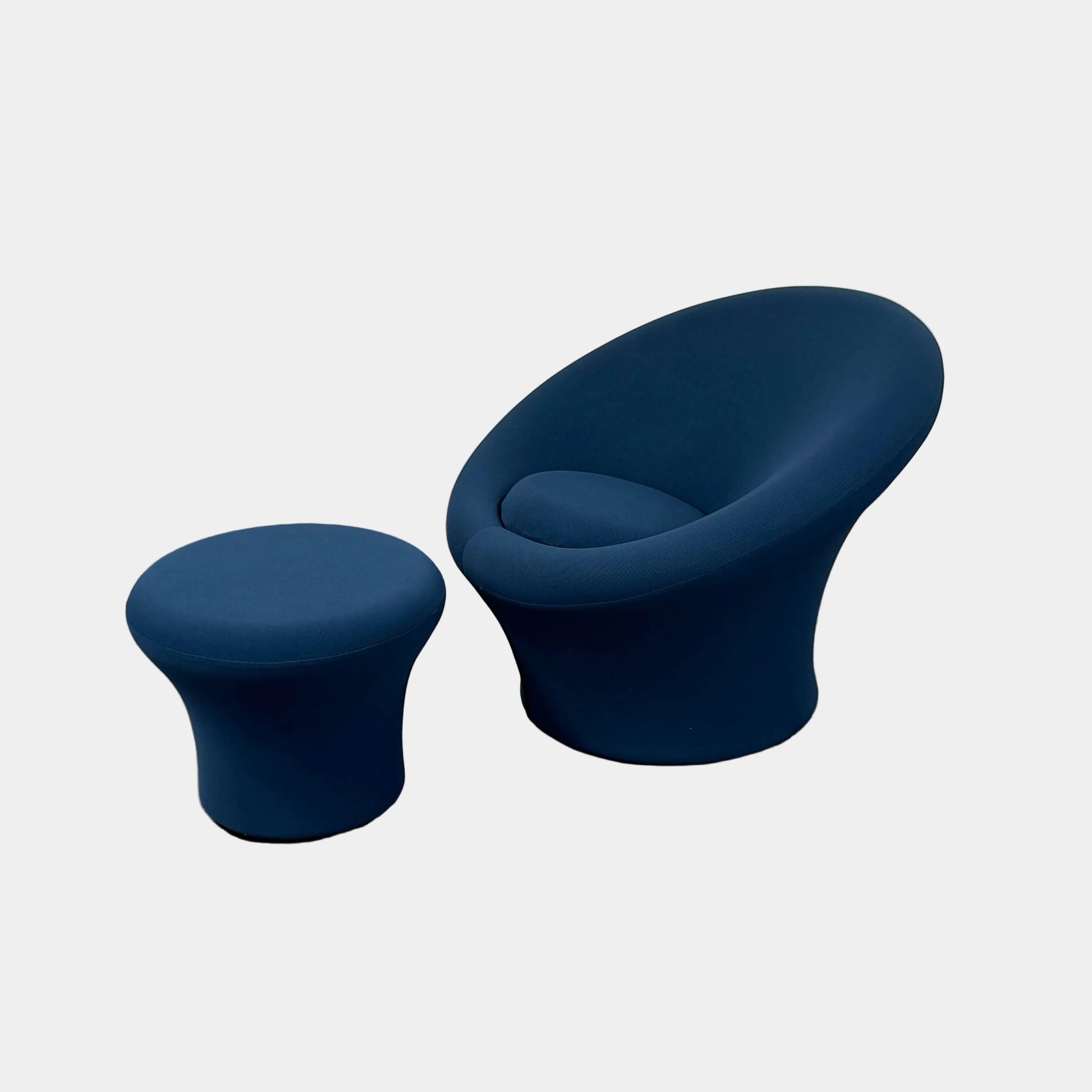 A modern blue Artifort Mushroom Chair & Ottoman by Artifort, featuring a rounded backrest and matching round ottoman, both displayed against a plain white background.