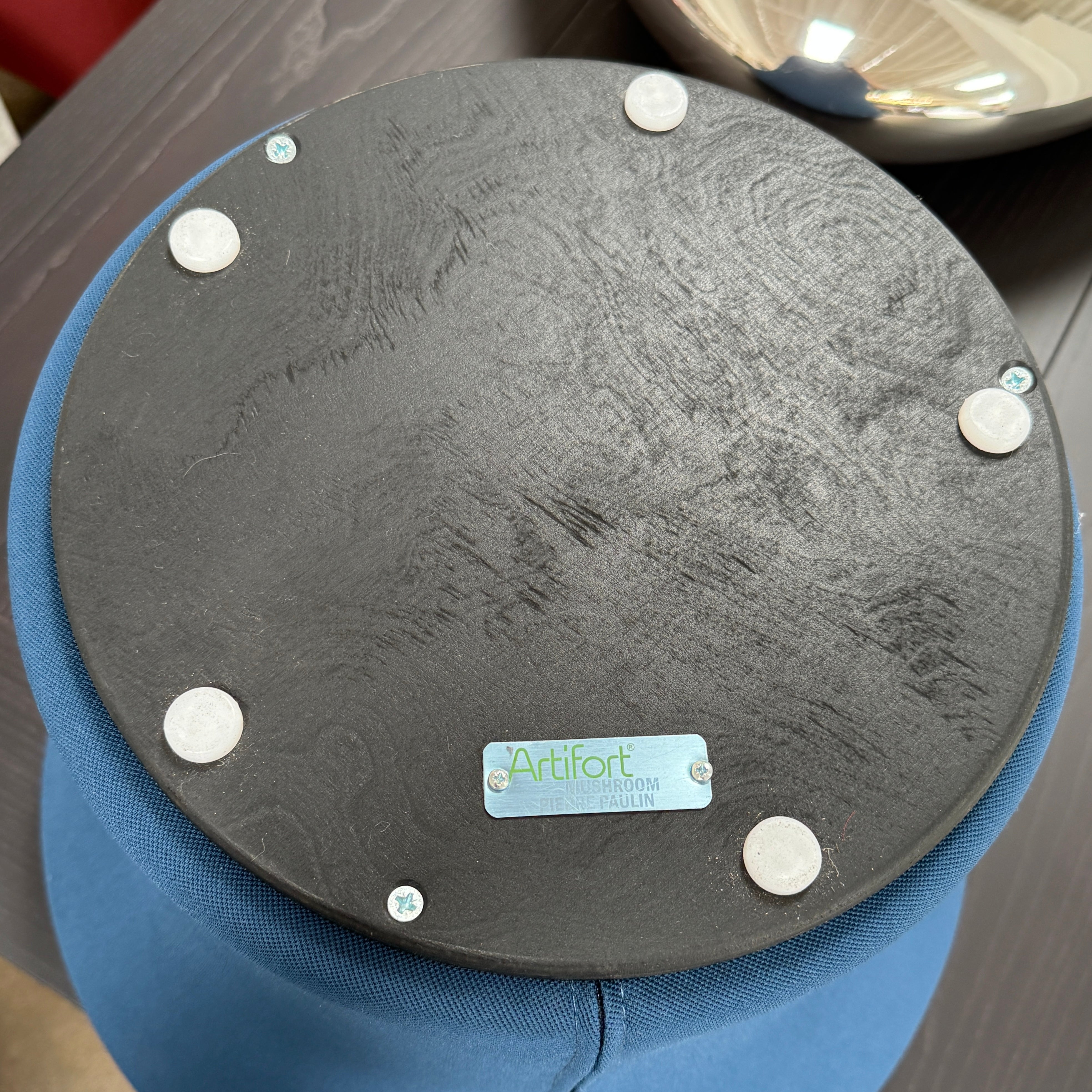 A modern blue Artifort Mushroom Chair & Ottoman by Artifort, featuring a rounded backrest and matching round ottoman, both displayed against a plain white background.