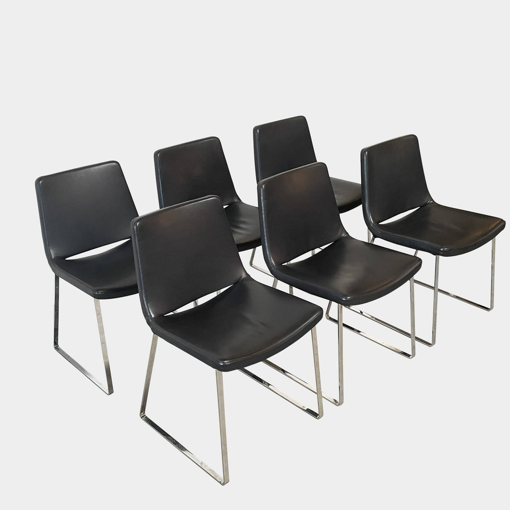 A set of six black leather B&B Italia Metropolitan Dining Chairs on a white background.