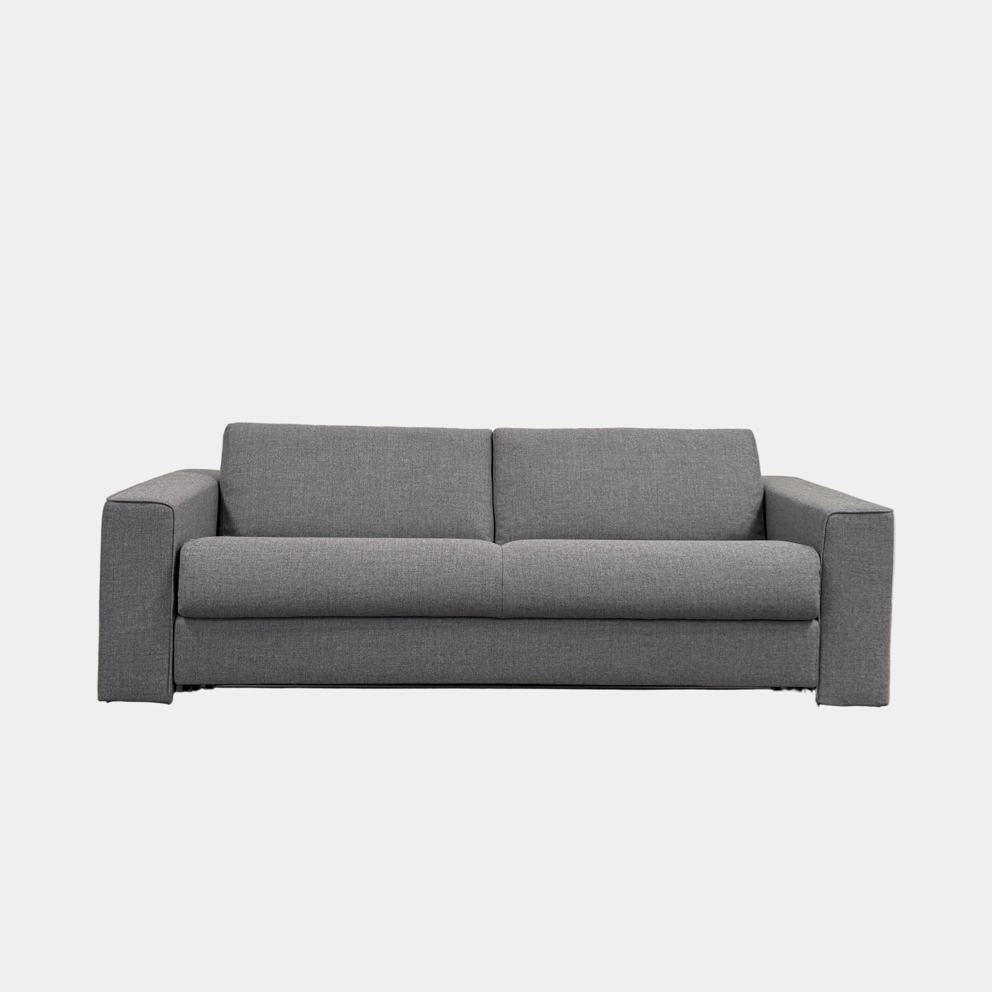 The Ligne Roset Do Not Disturb Sleeper Sofa by Ligne Roset is a modern gray two-seater with straight armrests and minimalist design, pictured against a plain white background.