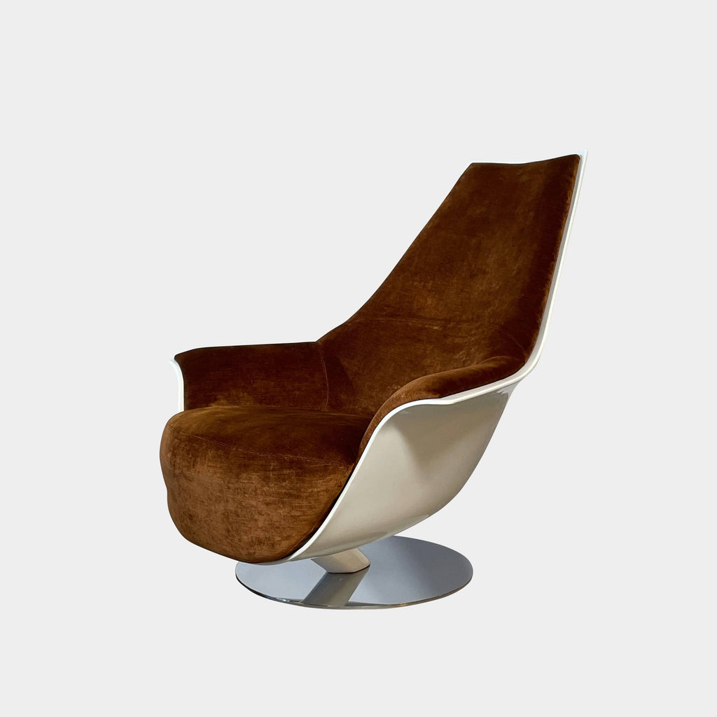 A Seven Salotti Tongue Chair in brown and white on a white background.