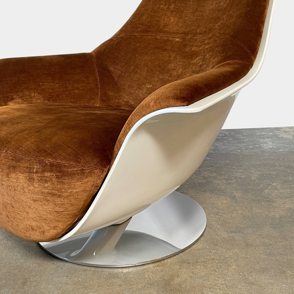 A contemporary masterpiece, the Seven Salotti Tongue Chair by Seven Salotti, is a brown and white swivel chair placed on a white background.
