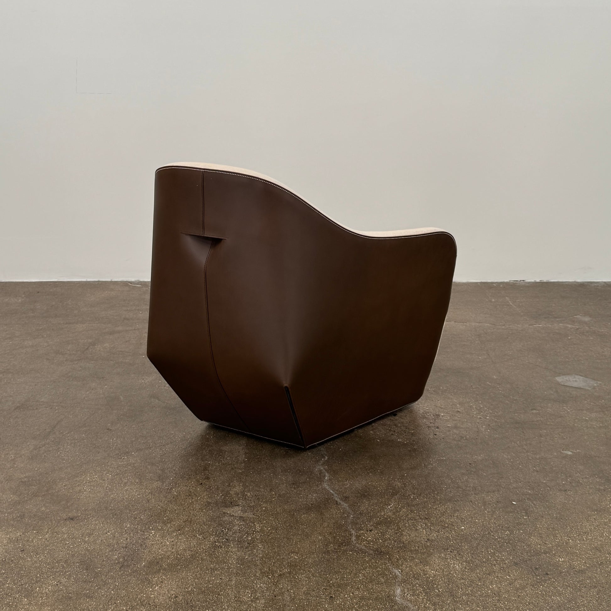 Set of 2 Walter Knoll Isanka Armchairs by Walter Knoll, shown from the back and side on a white background, featuring beige fabric seats and sleek dark brown shells—an elegant seating option.