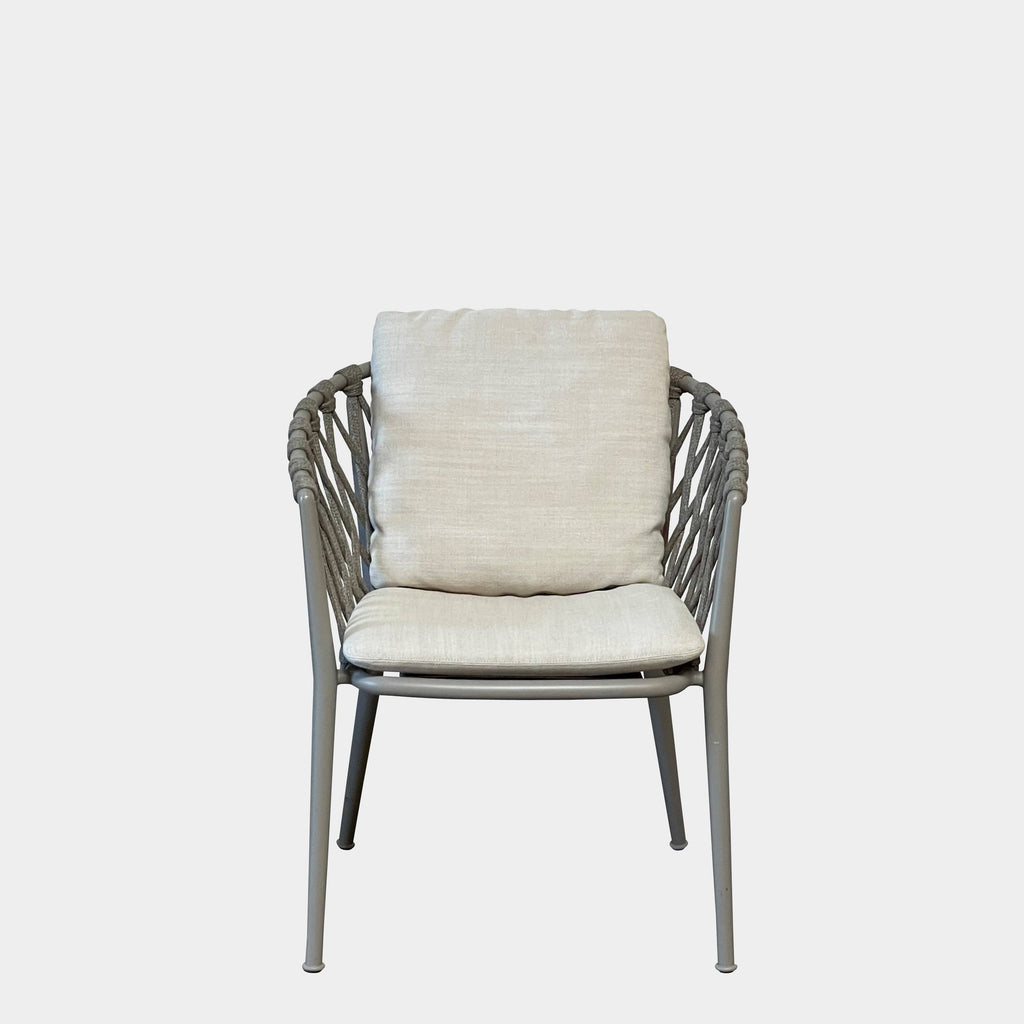 A set of six B&B Italia Erica Outdoor Dining Chairs displaying ergonomic comfort on a white background.