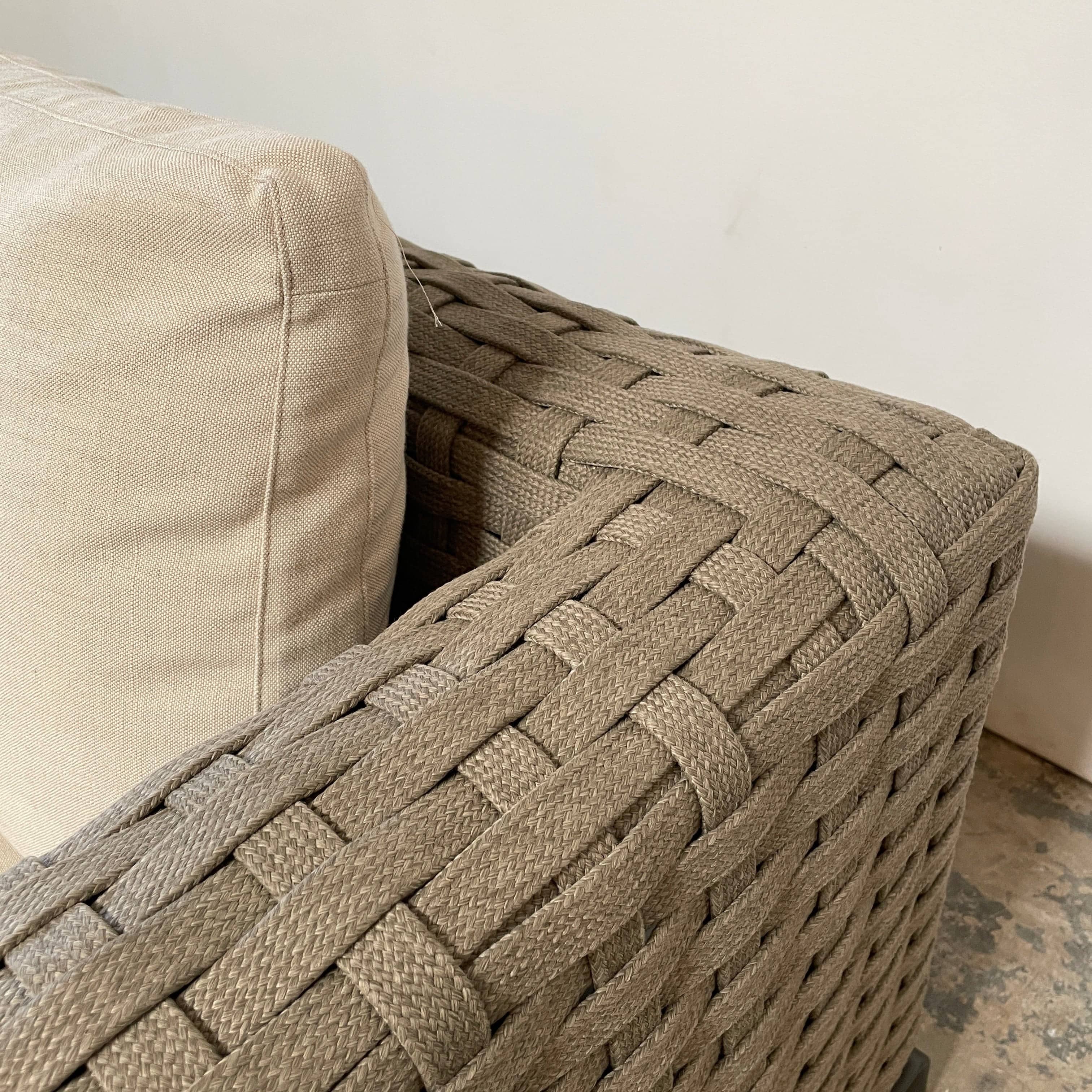 A B&B Italia Ray Outdoor Sofas with cushions on a white background.