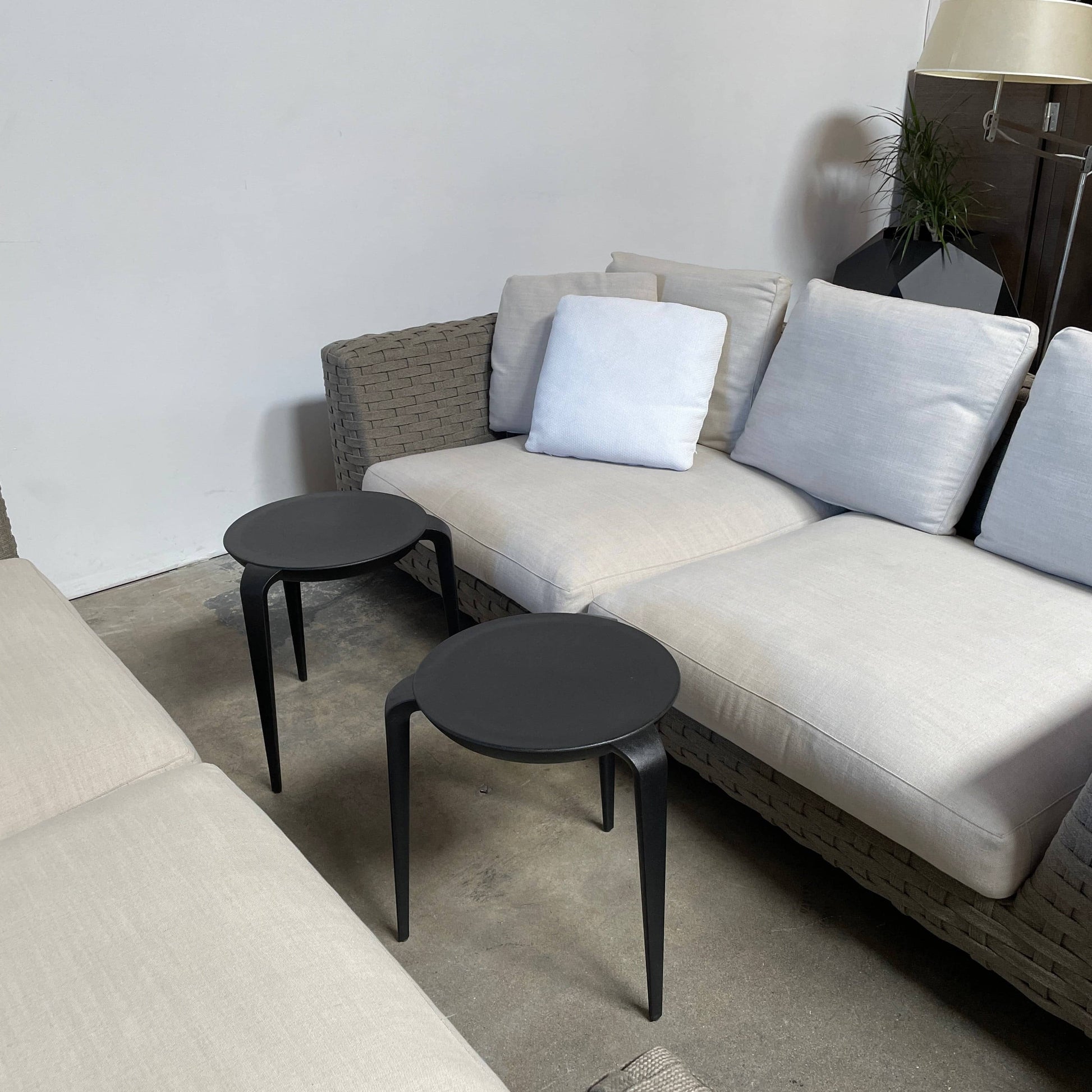 A B&B Italia Ray Outdoor Sofas with cushions on a white background.