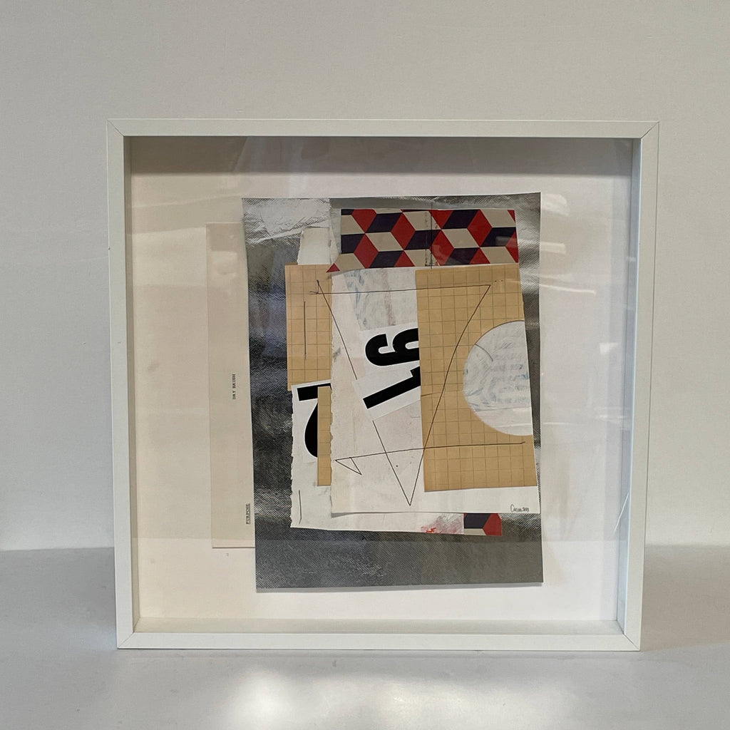 A white frame with a Collage: Untitled 6 by Allison Caesar in it.