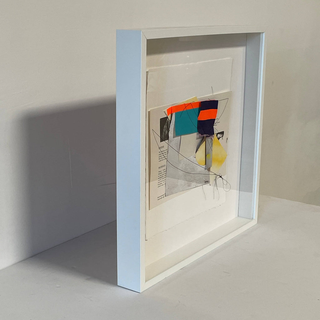 A white frame with Collage: Untitled 13 by Allison Caesar in it.
