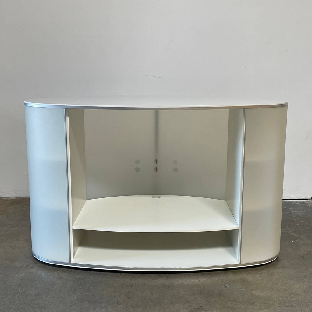 A sleek white Pastoe A'dame Media Console with shelves on it, designed by Pastoe. Perfect as a media console.