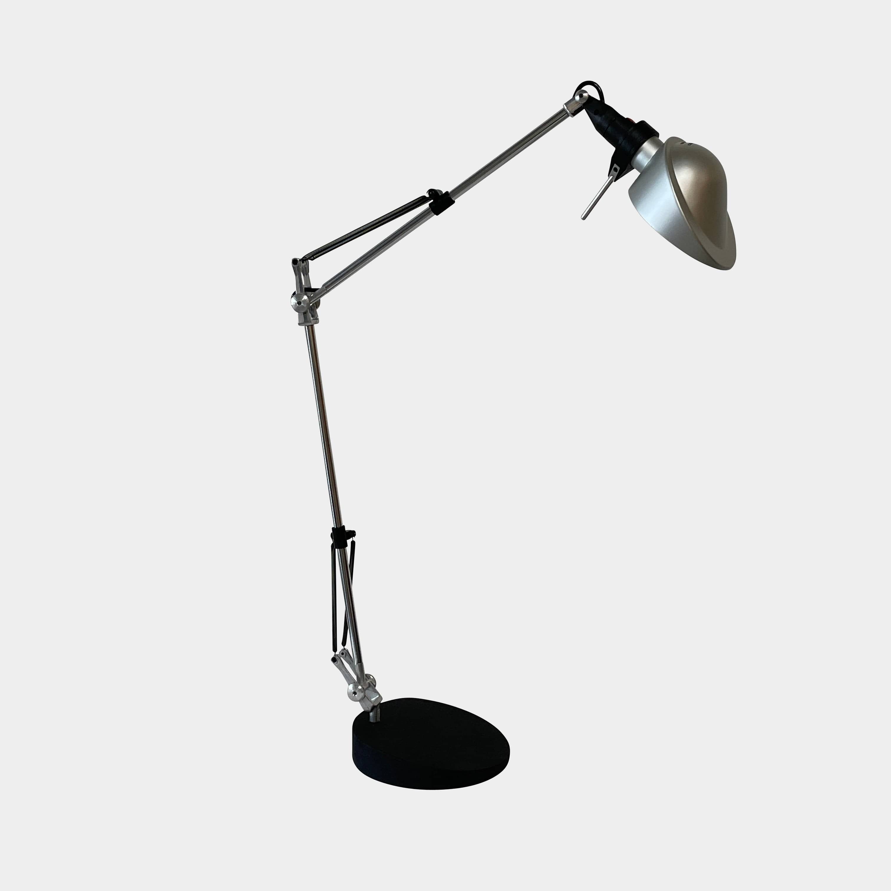 A Fontana Arte Chrono Task Lamp with a black shade and white background.