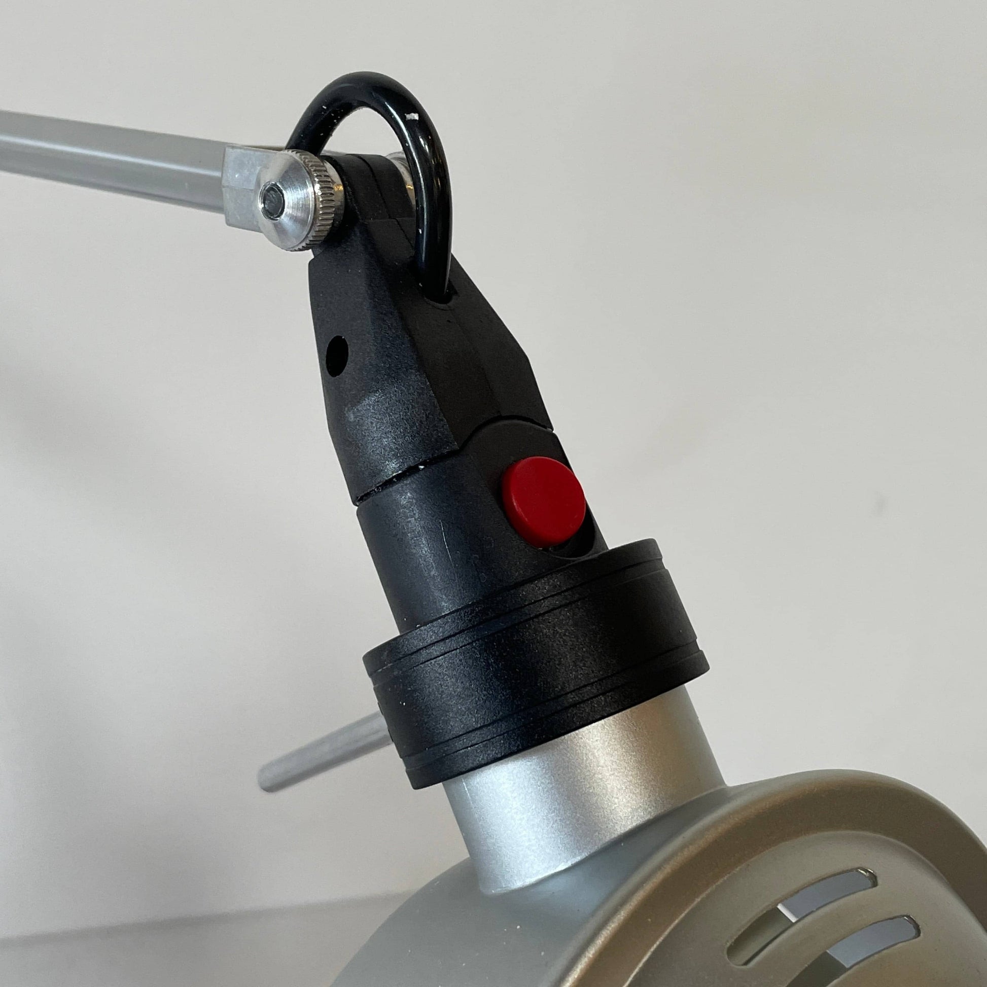 A Fontana Arte Chrono Task Lamp with a black shade and white background.