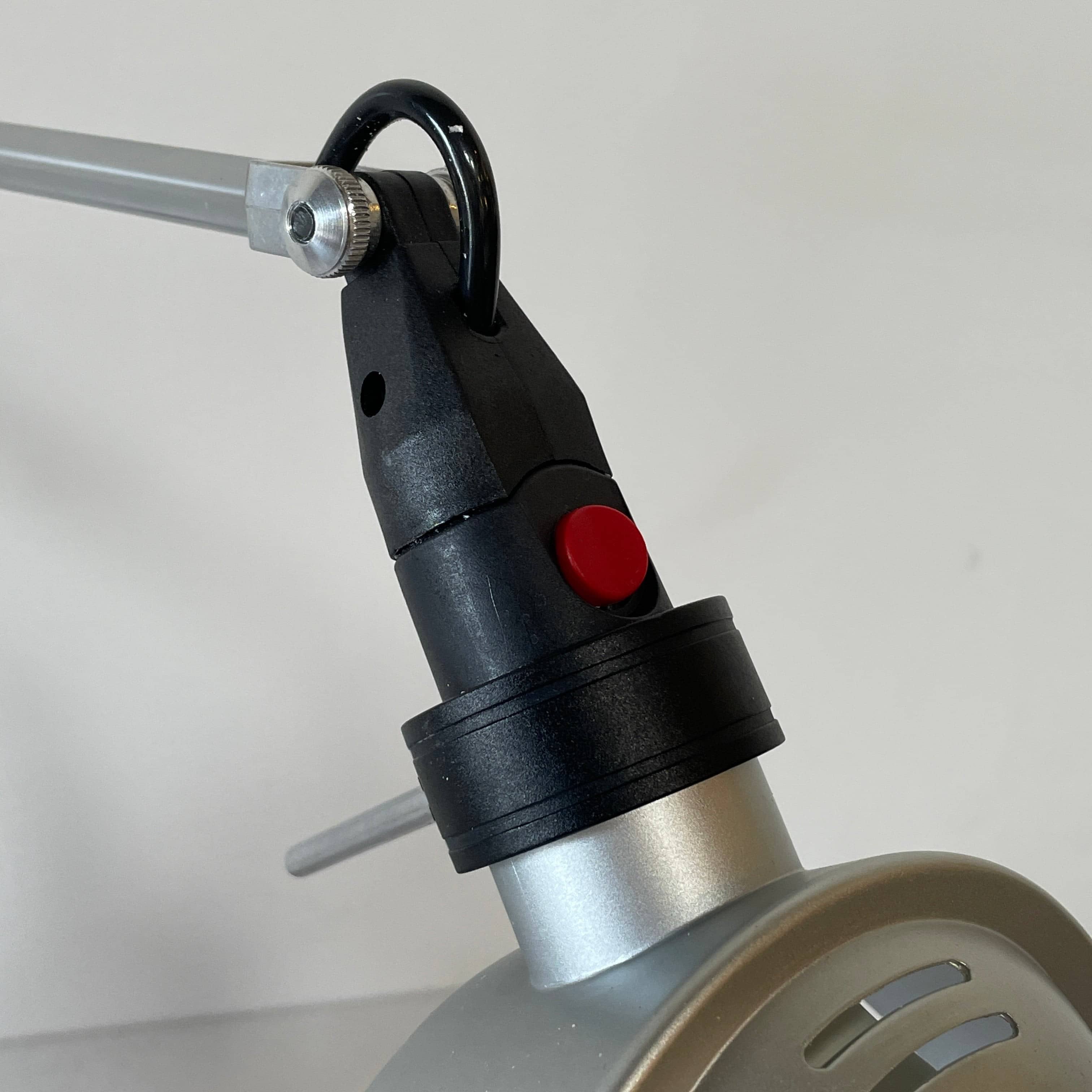 A Fontana Arte Chrono Task Lamp with a black shade and white background.