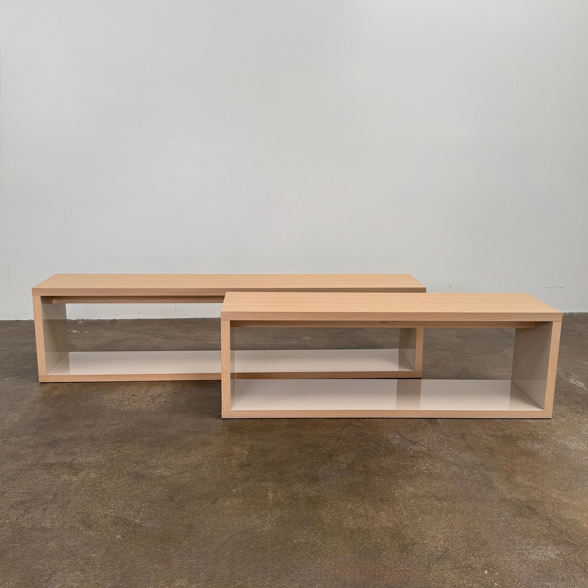 B&B Italia Frank Low Console by B&B Italia, a rectangular wooden shelf with open front and back in a minimalist design, displayed against a plain white background.