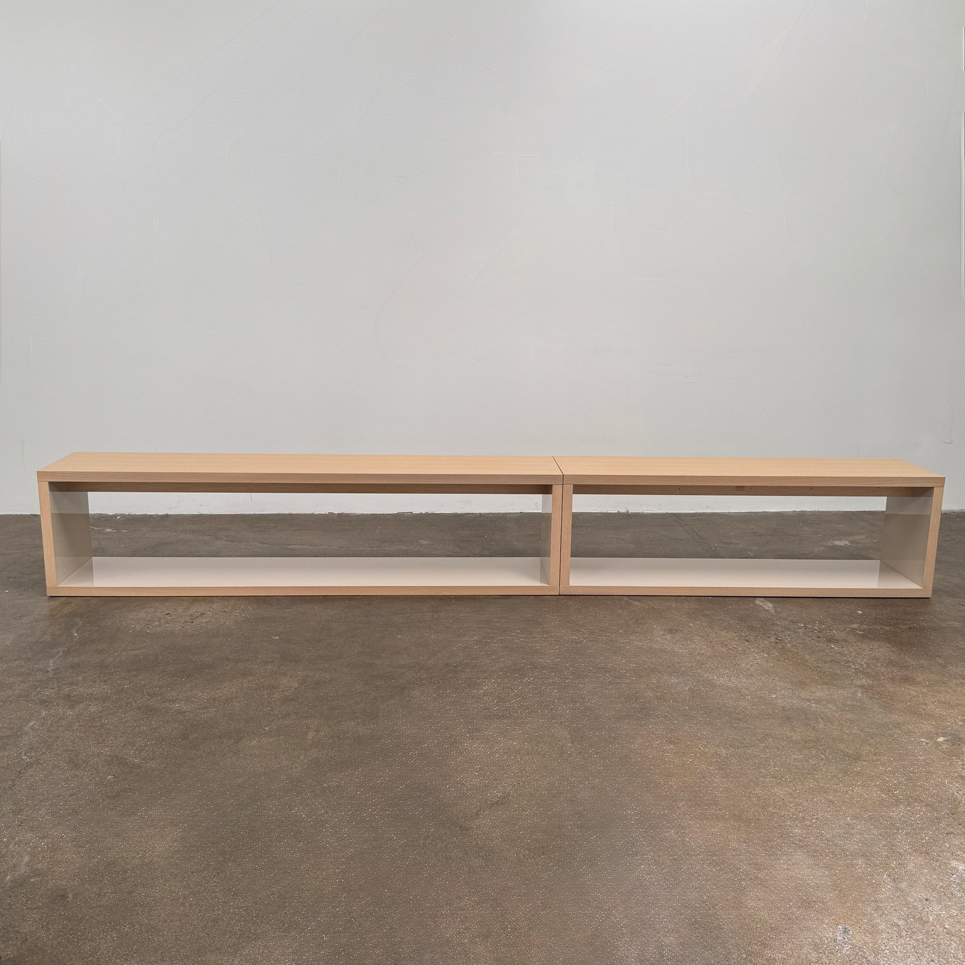B&B Italia Frank Low Console by B&B Italia, a rectangular wooden shelf with open front and back in a minimalist design, displayed against a plain white background.