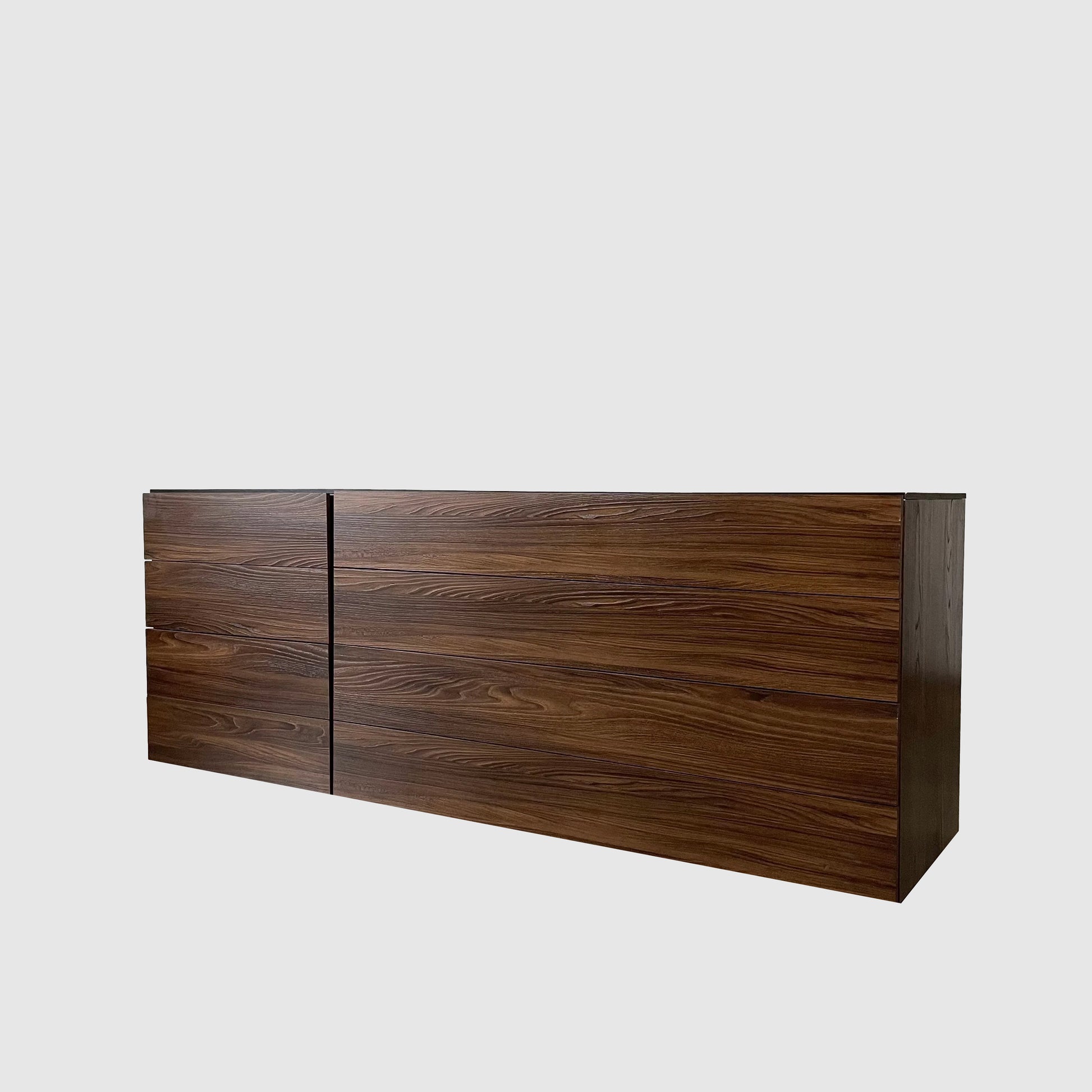 A Dall'Agnese Slim Chest of Drawers with two storage compartments, featuring an oak finish, placed on a white background.