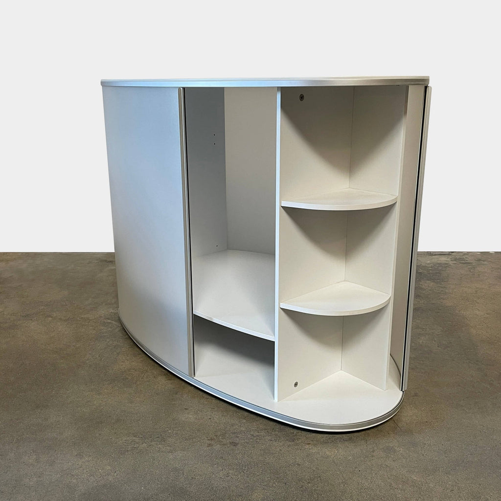 A Pastoe A'dame Media Console featuring shelves, perfect for storage, set against a clean white background.