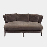 Small gray Maxalto Febo Small Sofa with a curved back, three back cushions, and visible stitched seams.