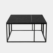Square Maxalto Lithos coffee table with a black marble top and a black metal frame.