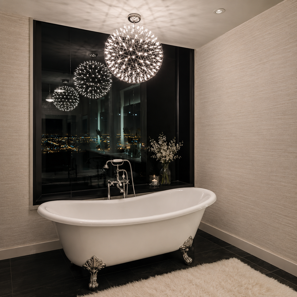 The Moooi Raimond II Pendant by Moooi features a spherical LED design with intersecting metal rods forming a geometric lattice structure, all elegantly suspended from a single cord.