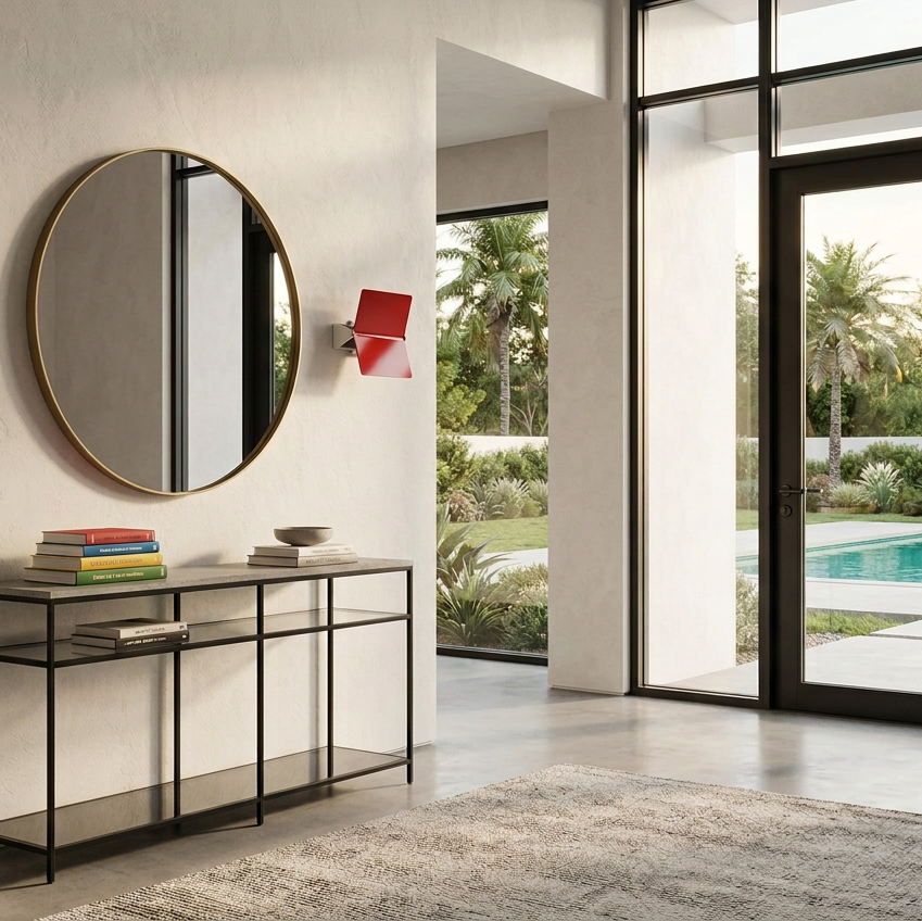 Red Nemo Applique À Volet Pivotant Plie Wall Sconce with an adjustable rectangular metal flap.