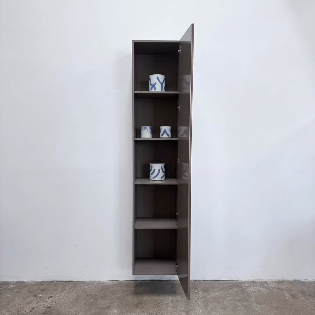 Tall, narrow, rectangular B&B Italia PAB Hanging Cabinet in a glossy taupe finish, perfect for contemporary storage.