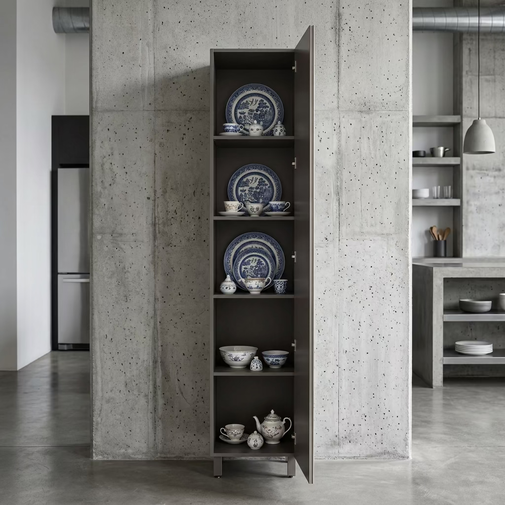 Tall, narrow, rectangular B&B Italia PAB Hanging Cabinet in a glossy taupe finish, perfect for contemporary storage.