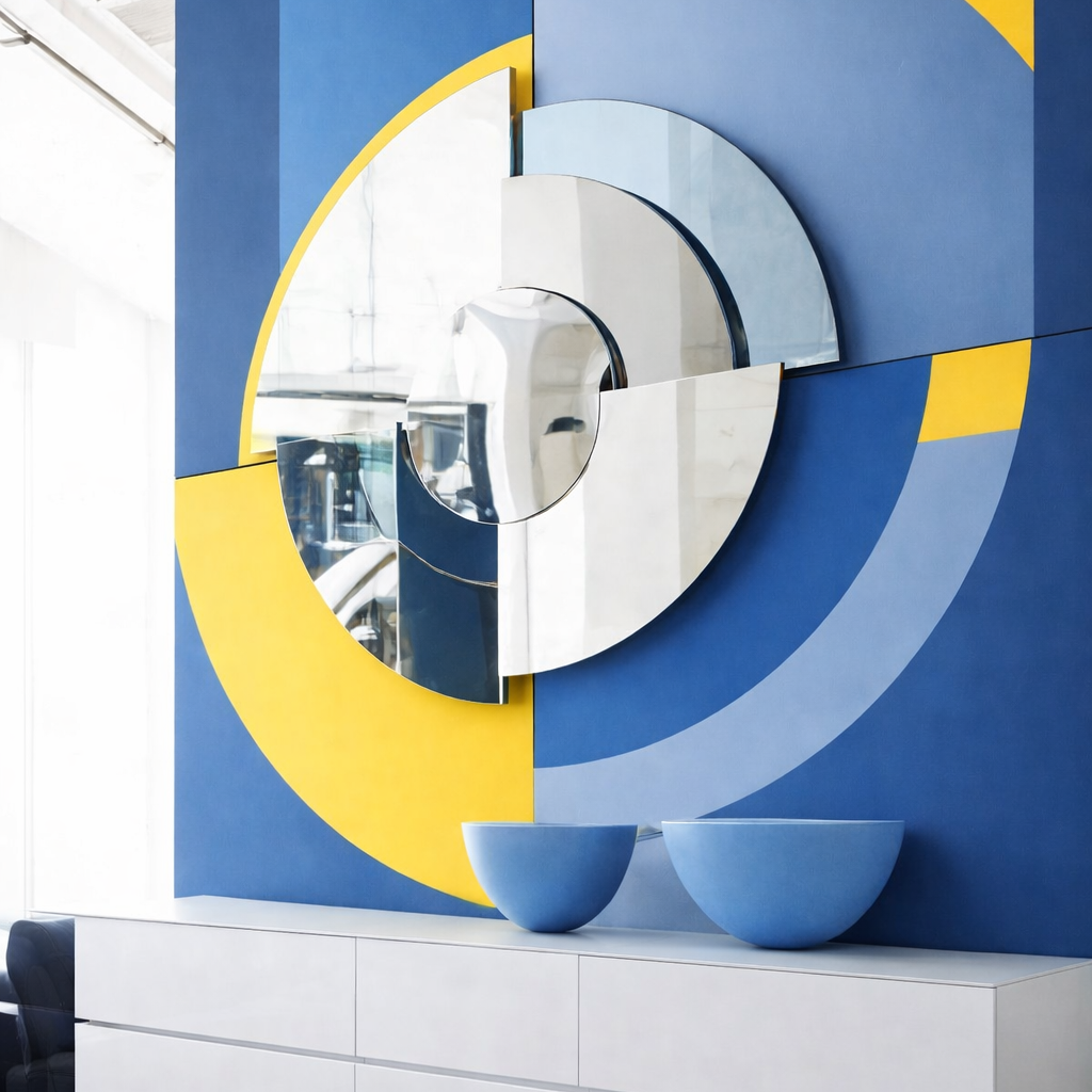 The Roche Bobois Merlin Mirror - Smoked gray / Blue features round geometric segments, making it a striking statement wall mirror from Roche Bobois.