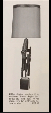 A pair of Vintage Richard Barr Iron Brutalist table lamps for Laurel Lamp Co., featuring abstract black metal bases and cylindrical white shades, set against a plain white background.
