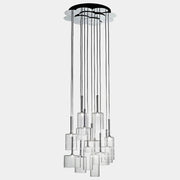 The AXO Light Axolight 12 Light Spillray Suspension Light features modern cylindrical glass pendants on black cords from a round ceiling mount, ideal for contemporary lighting schemes.