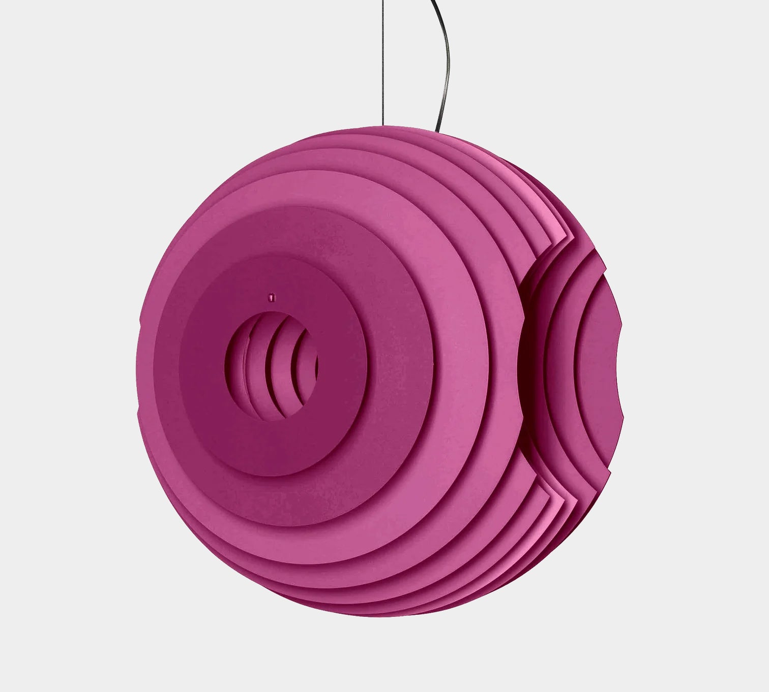 Modern Foscarini Supernova purple pendant light with concentric circular design.