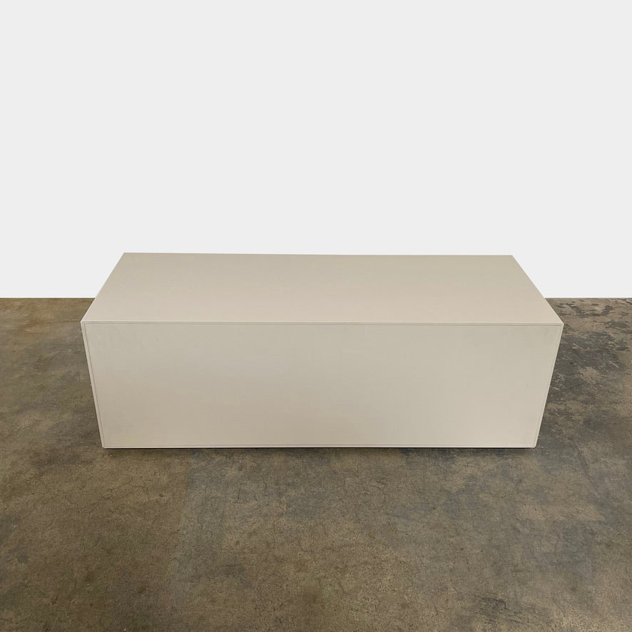 Modern white Dado Nightstand Set 2 with open storage and drawers, one with drawers closed and the other featuring push-to-open drawers from B&B Italia.