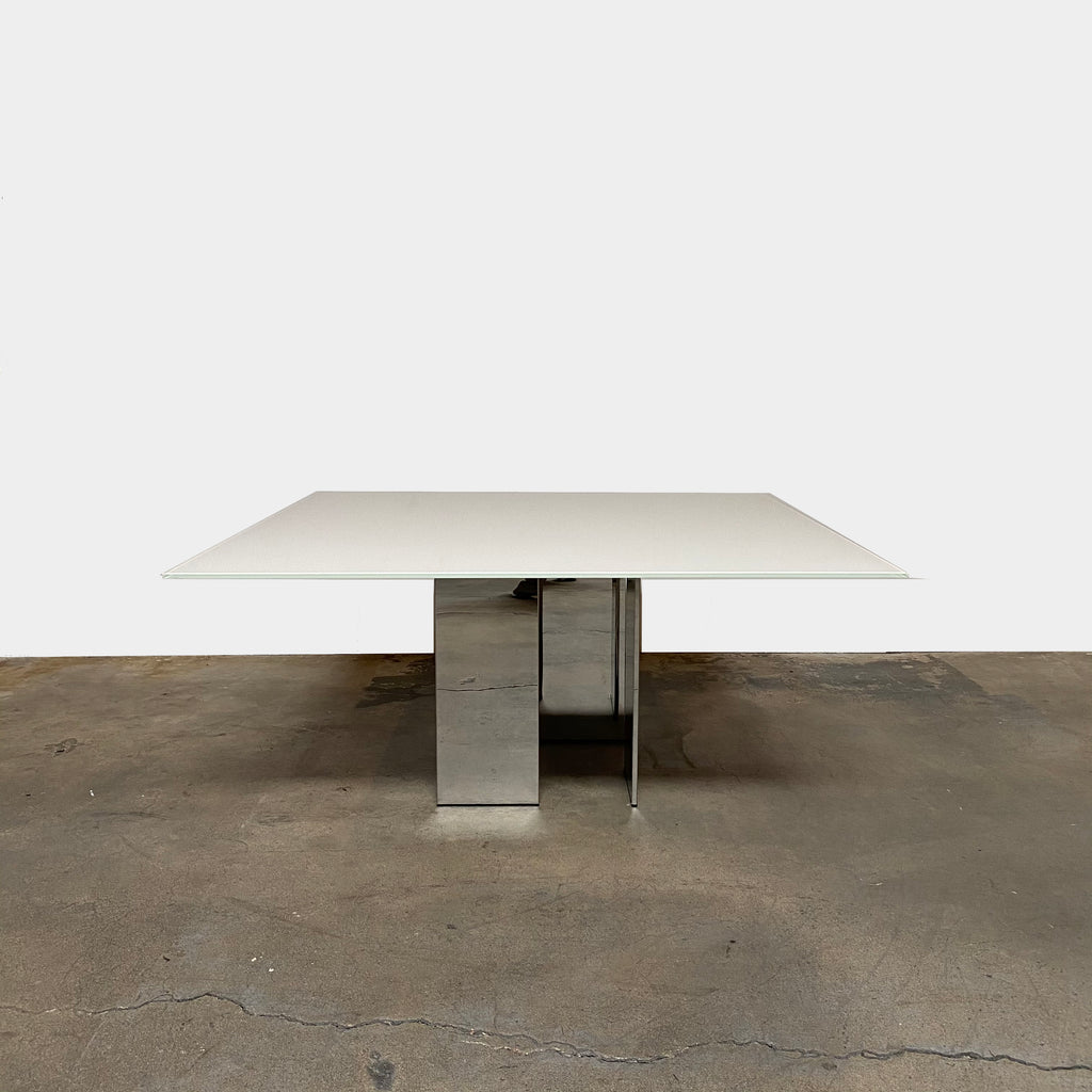 Eyon Square Glass & Steel Dining Table, Dining Table - Modern Resale