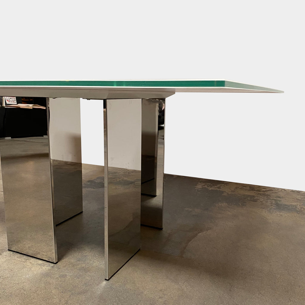 Eyon Square Glass & Steel Dining Table, Dining Table - Modern Resale